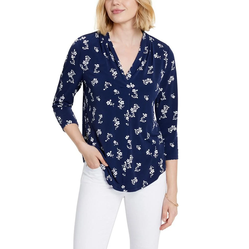 商品Charter Club|Petite Printed V-Neck 3/4-Sleeve Top, Created for Macy's,价格¥186,第1张图片