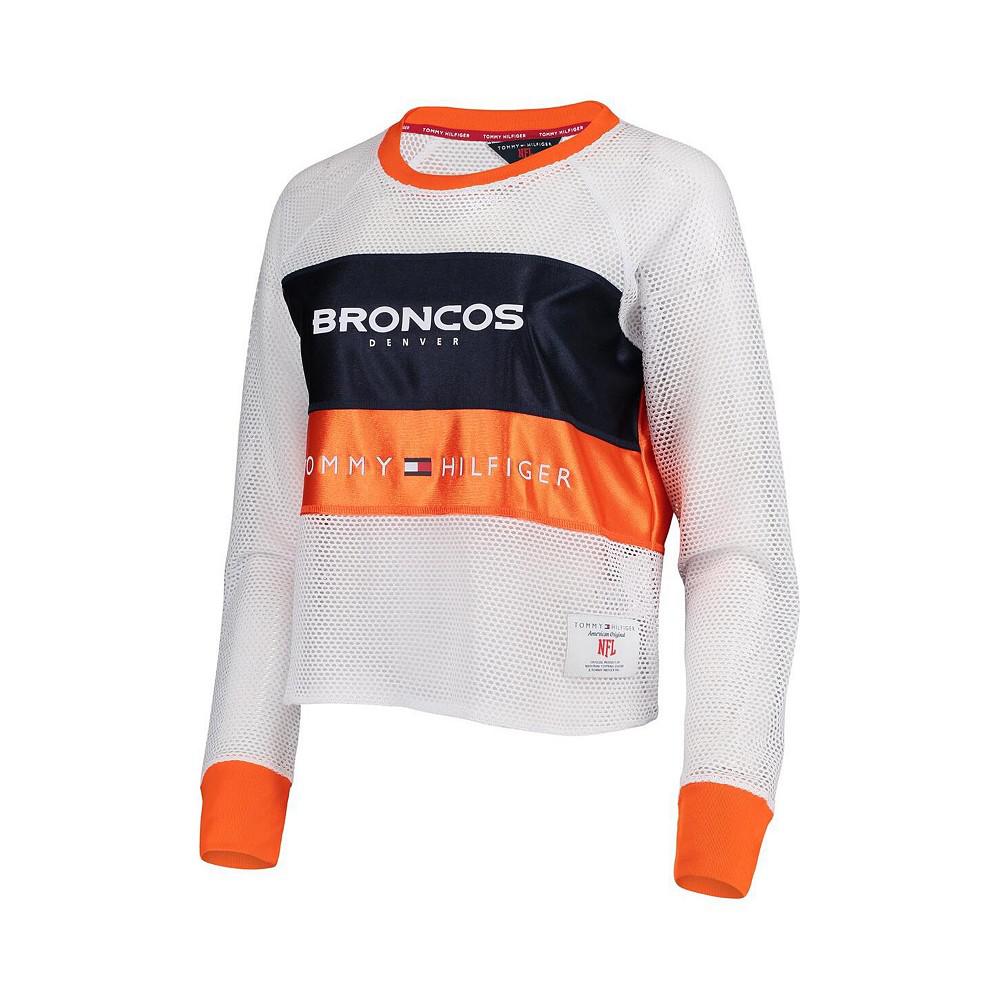 Women's Spprt White and Navy Denver Broncos Mesh Raglan Long Sleeve T-shirt商品第2张图片规格展示