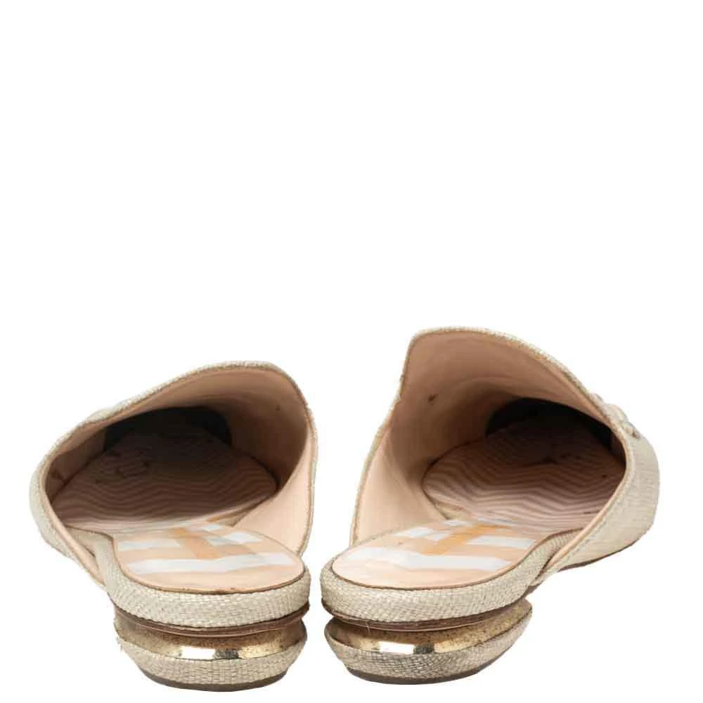 商品[二手商品] Nicholas Kirkwood|Nicholas Kirkwood Cream Raffia Pointed Toe Beya Flat Mule Sandals Size 40.5,价格¥920,第5张图片详细描述