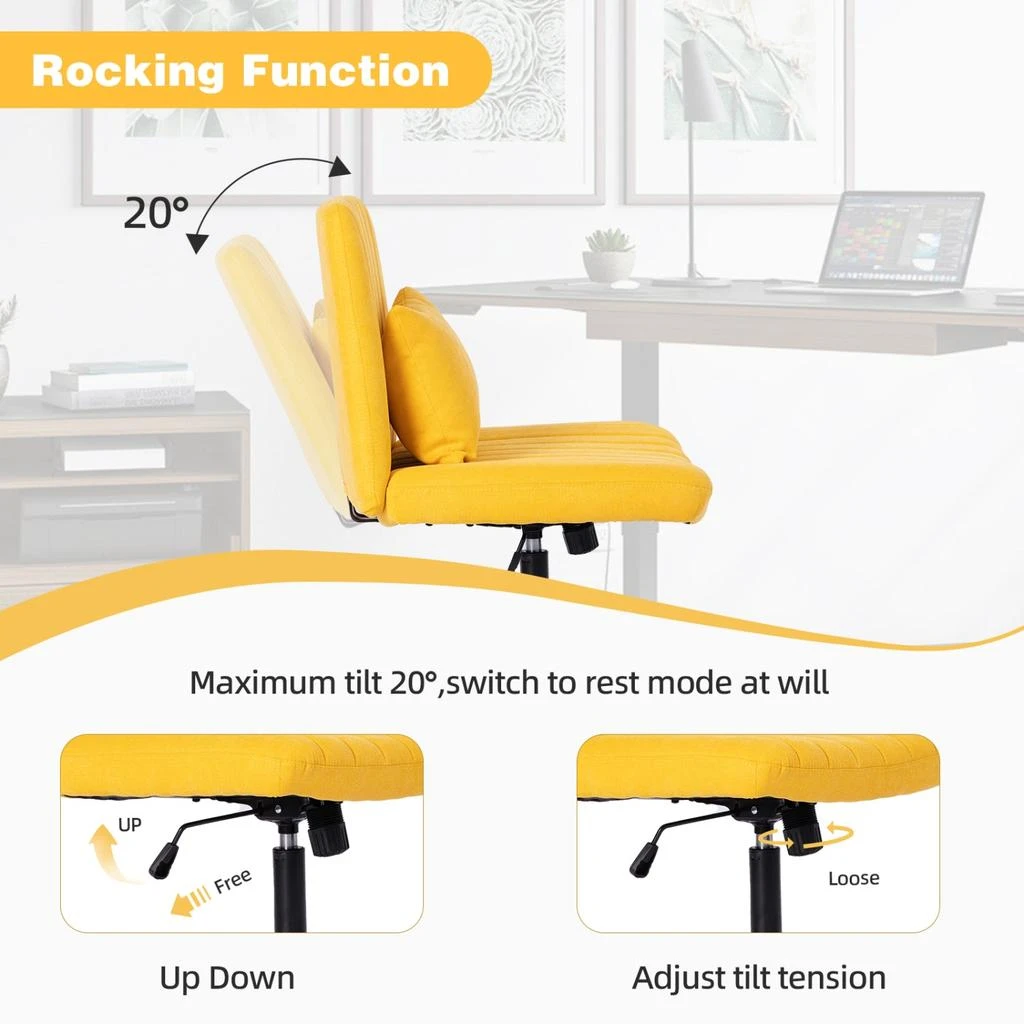 Streamdale Yellow Linen Armless Office Chair with Wheels 商品