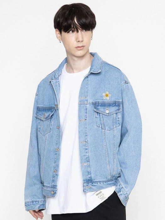 商品graver|Flower Dot Embroidered White Clip Denim Jacket Light Blue,价格¥1118,第1张图片