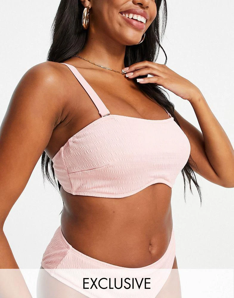 商品Ivory Rose|Ivory Rose Fuller Bust mix and match crinkle crop bikini top in blush pink DD,价格¥139,第1张图片