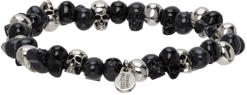 Black & Silver Beaded Skull Bracelet商品第1张图片规格展示