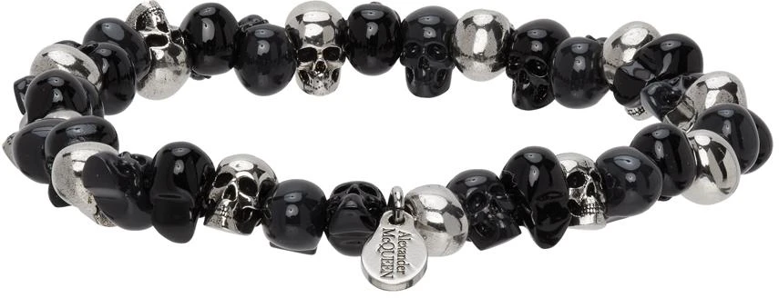 商品Alexander McQueen|Black & Silver Beaded Skull Bracelet,价格¥2191,第1张图片