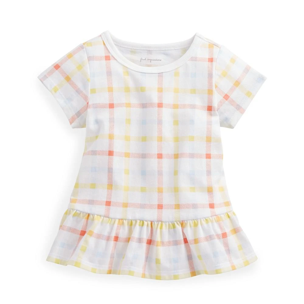 商品First Impressions|Baby Girls Bloom Plaid Peplum T-Shirt, Created for Macy's,价格¥15,第1张图片