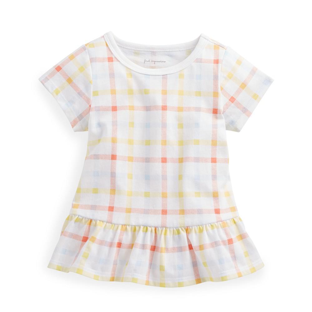 商品First Impressions|Baby Girls Bloom Plaid Peplum T-Shirt, Created for Macy's,价格¥30,第1张图片