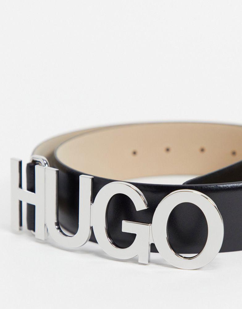 HUGO Zula leather logo belt in black商品第2张图片规格展示