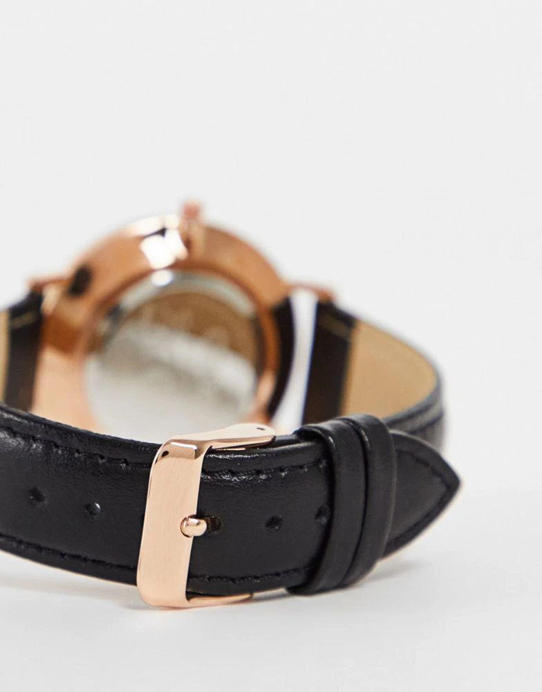 商品ASOS|ASOS DESIGN leather classic watch with rose gold details in black,价格¥159,第2张图片详细描述