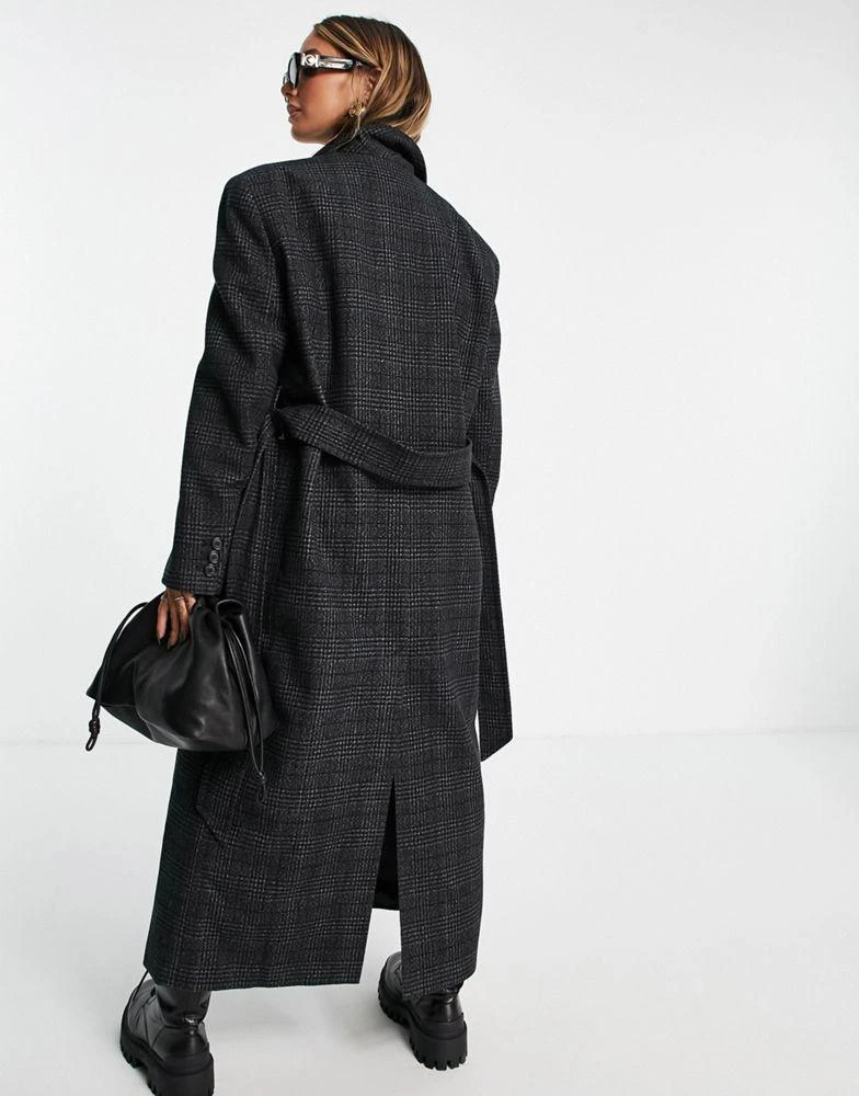 商品Topshop|Topshop wrap belted maxi coat in charcoal check,价格¥544,第2张图片详细描述