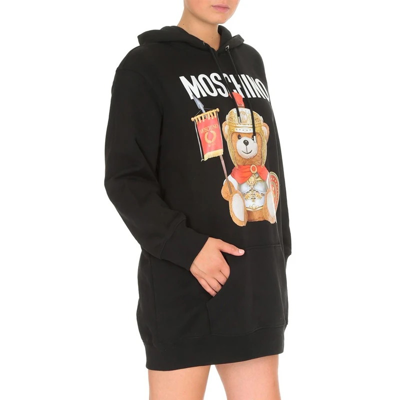 Moschino 莫斯奇诺 女士黑色罗马泰迪熊卫衣式连衣裙 EV0427-5527-2555-912 商品