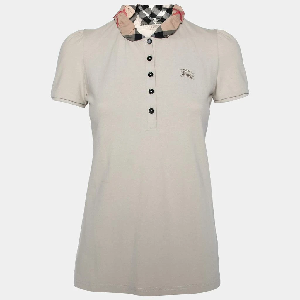 商品[二手商品] Burberry|Burberry Brit Beige Honeycomb Knit Nova Check Collar Detail Polo T-Shirt S,价格¥808,第1张图片