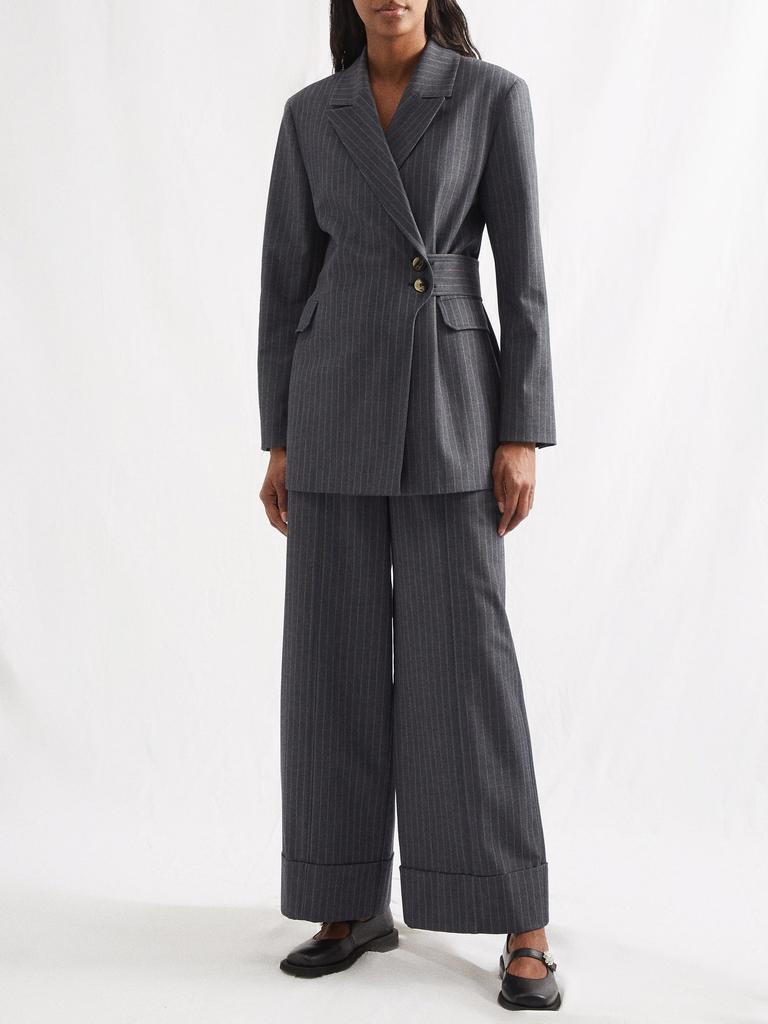 Oblique-front pinstriped recycled-twill jacket商品第1张图片规格展示