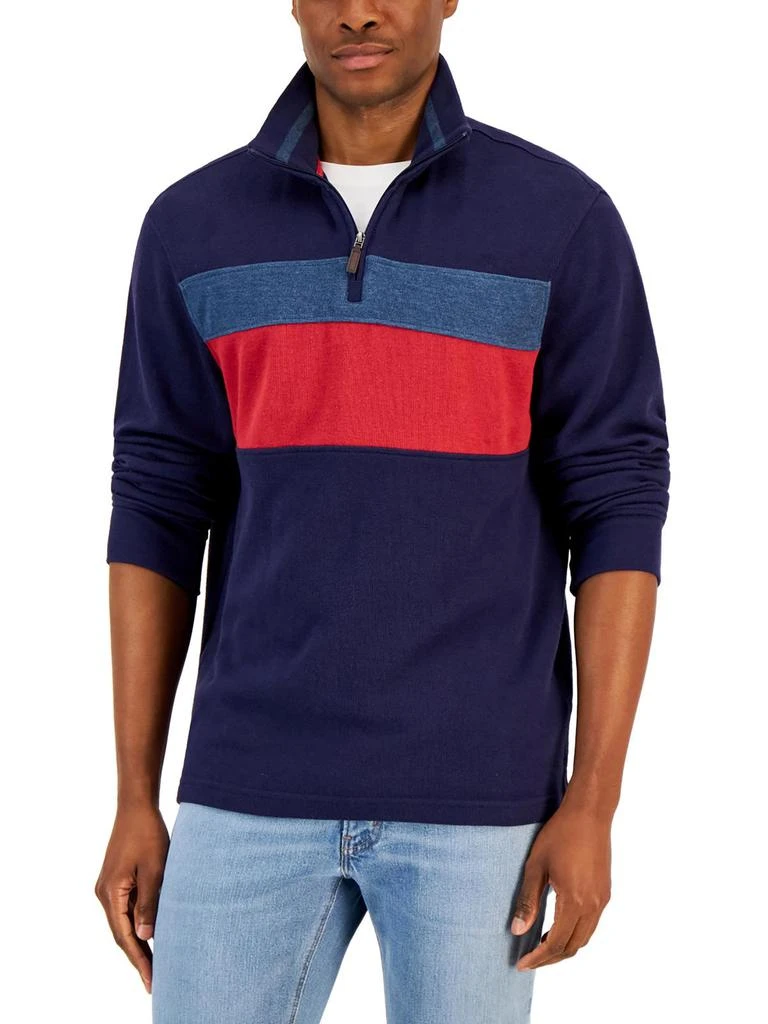 商品Club Room|Mens Zipper Neck Colorblock Pullover Sweater,价格¥170,第1张图片