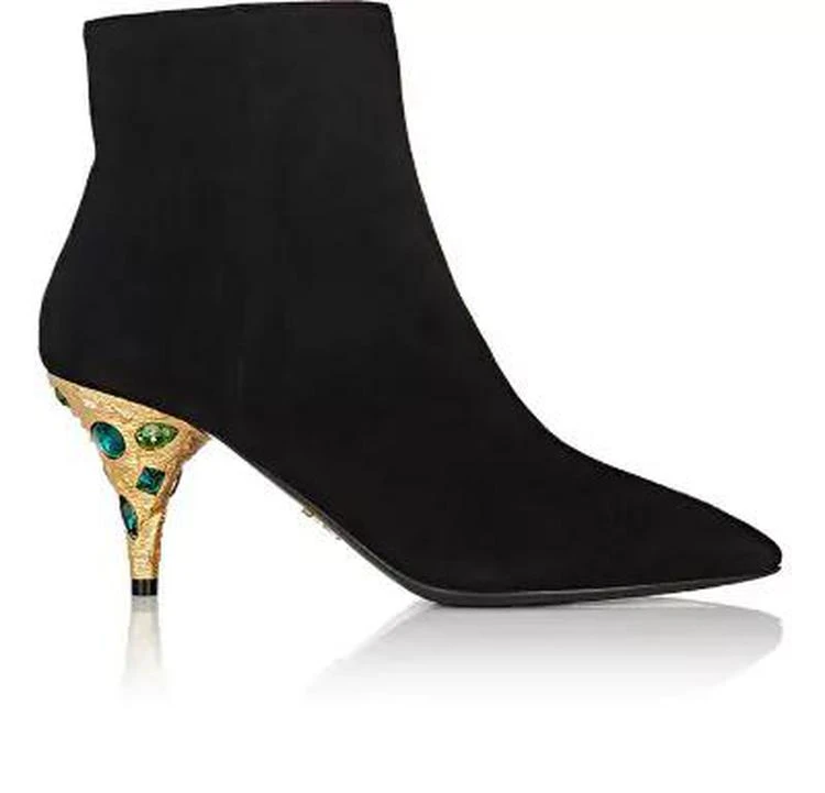 商品Prada|Jeweled-Heel Suede Ankle Boots,价格¥4900,第1张图片