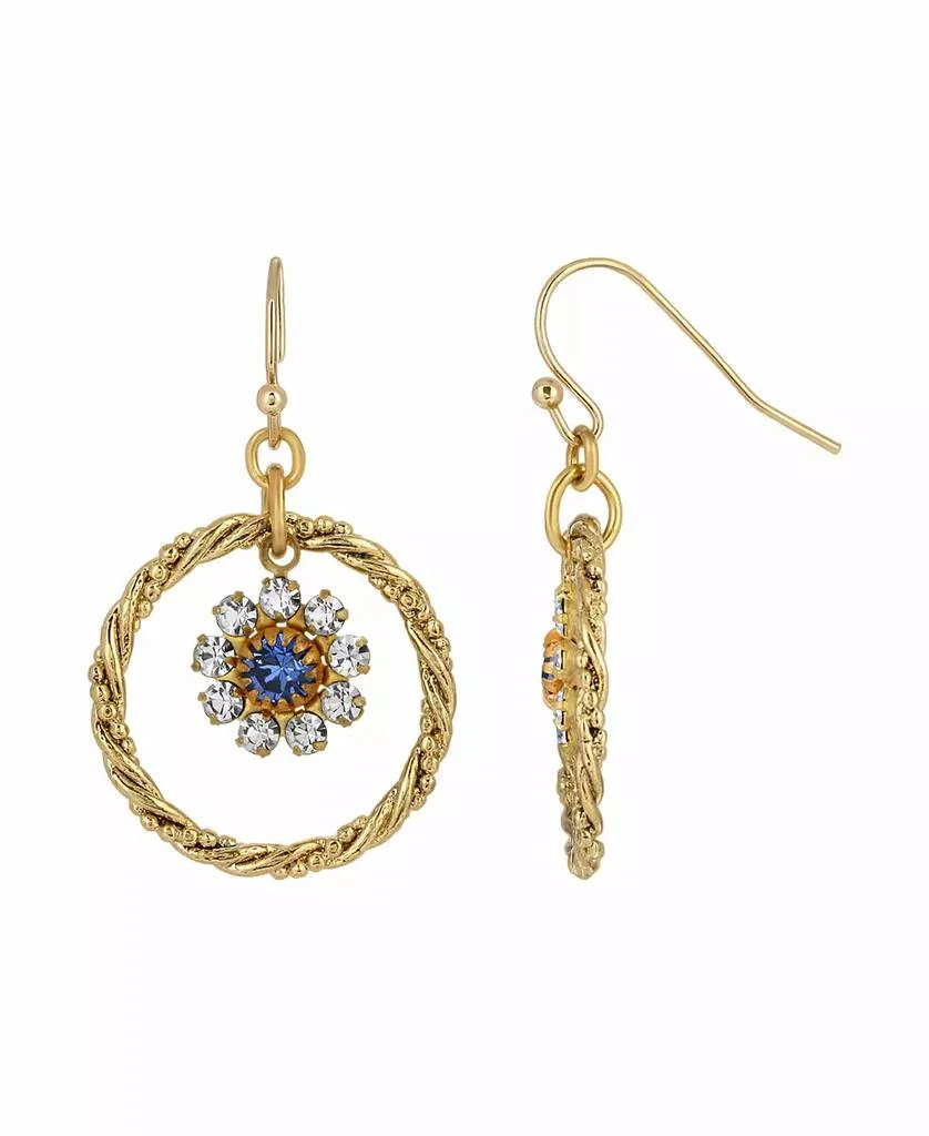 商品2028|Women's Gold-tone Blue Crystal Flower Drop Hoop Earrings,价格¥228,第1张图片