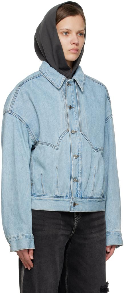 Blue Paneled Denim Jacket商品第2张图片规格展示