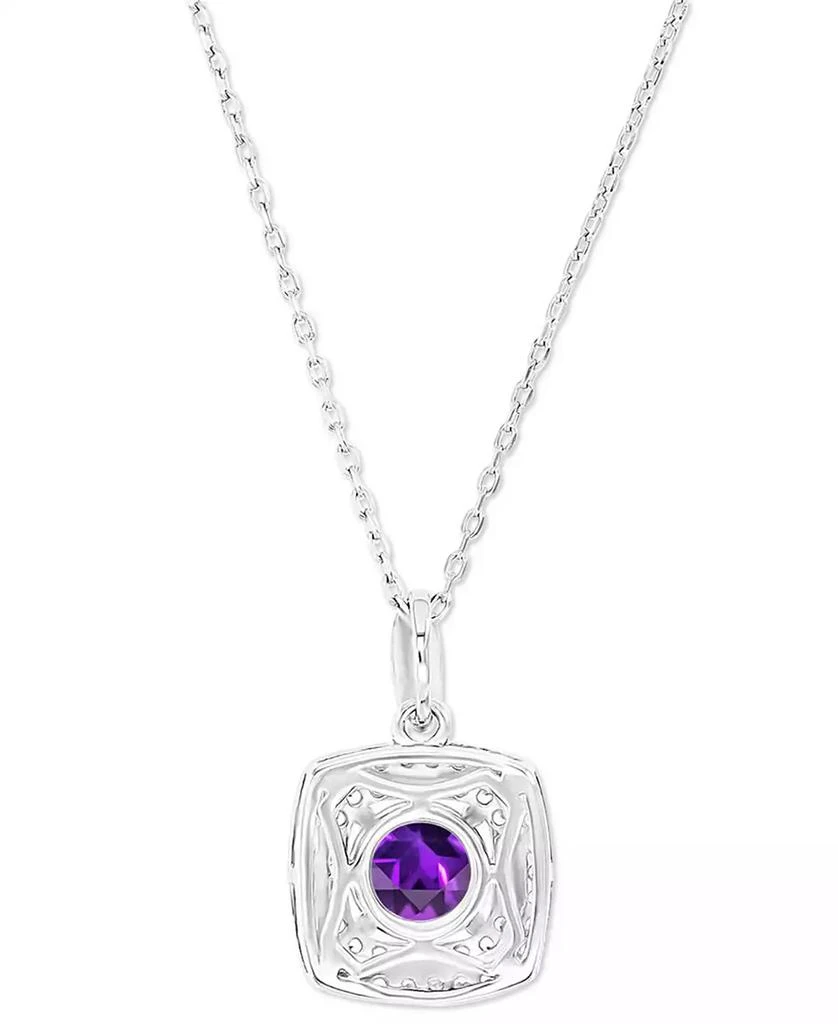 商品Macy's|Amethyst (1-1/5 ct. t.w.) & Lab-Grown White Sapphire (1/3 ct. t.w.) Square Halo Birthstone Pendant Necklace in Sterling Silver, 16" + 2" extender (Also in Additional Birthstones),价格¥325,第3张图片详细描述
