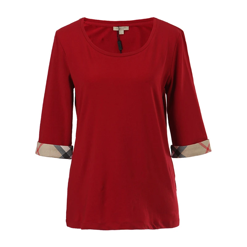 商品Burberry|Burberry 博柏利 大红色混合材质纯色简约女士T恤 3886953,价格¥692,第1张图片