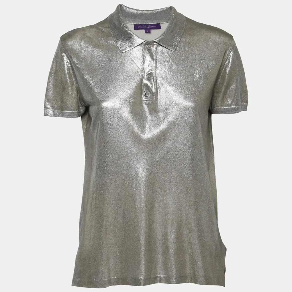 商品[二手商品] Ralph Lauren|Ralph Lauren Purple Label Silver Metallic Silk-Knit Polo T-Shirt M,价格¥1233,第1张图片