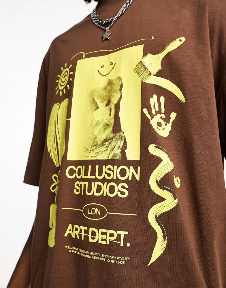 商品COLLUSION|COLLUSION art dept front print t-shirt in brown,价格¥103,第2张图片详细描述