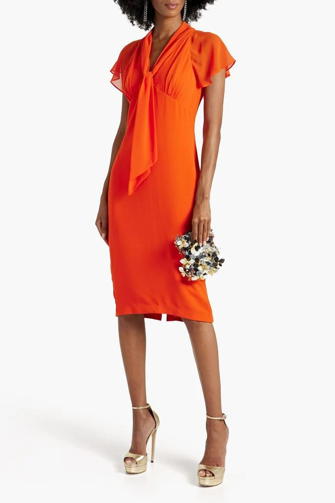 商品Badgley Mischka|Tie-neck chiffon and crepe midi dress,价格¥993,第2张图片详细描述