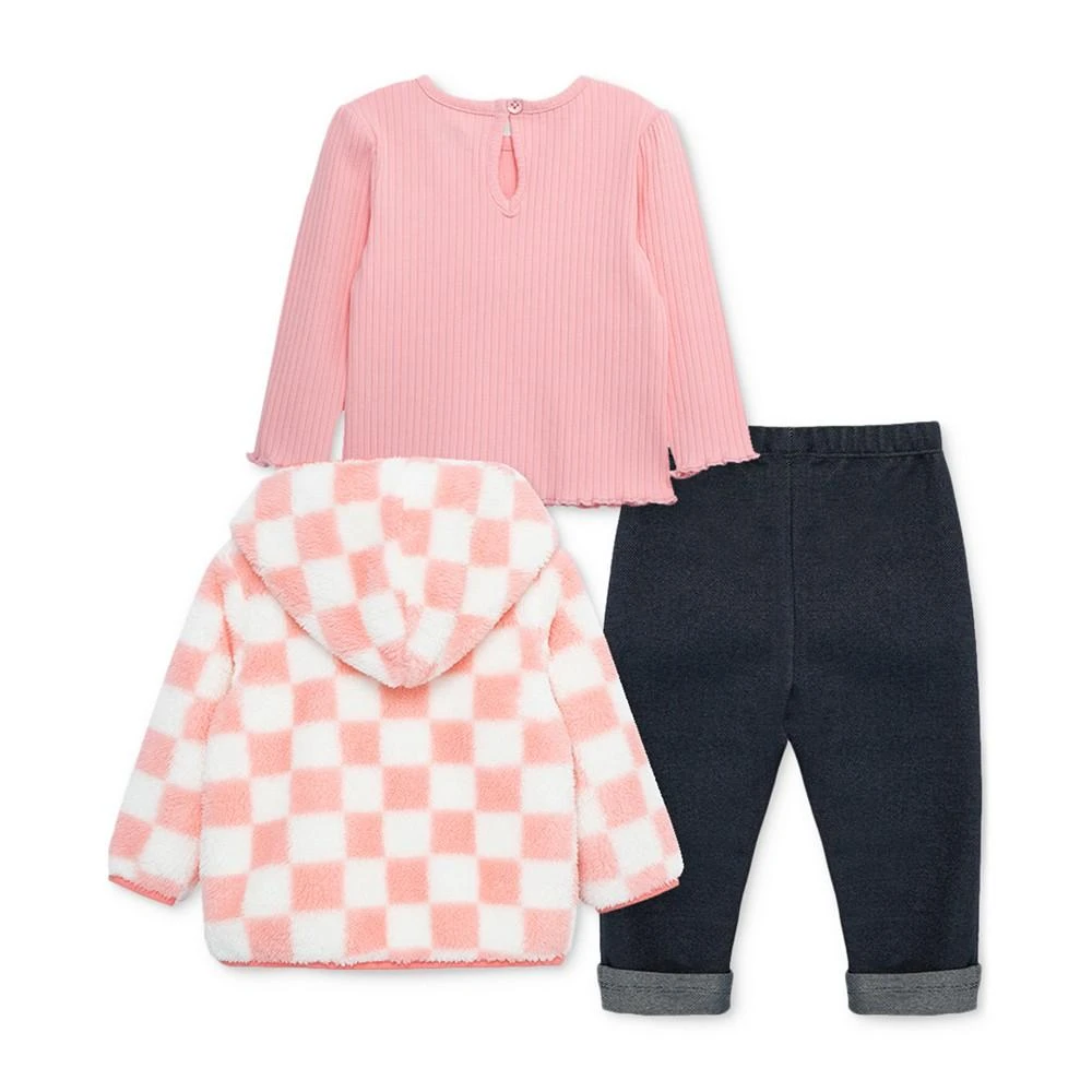 商品Little Me|Baby Girls Checkerboard Faux-Sherpa Jacket, Long-Sleeved Top and Pants, 3 Piece Set,价格¥221,第2张图片详细描述