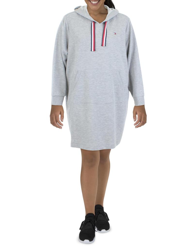 Plus Womens Ribbed Hooded Sweatshirt Dress商品第1张图片规格展示