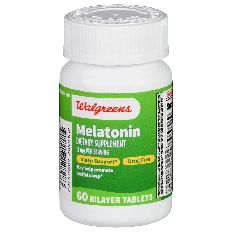 商品Walgreens|Melatonin 12 mg Bilayer Tablets (60 days),价格¥108,第1张图片