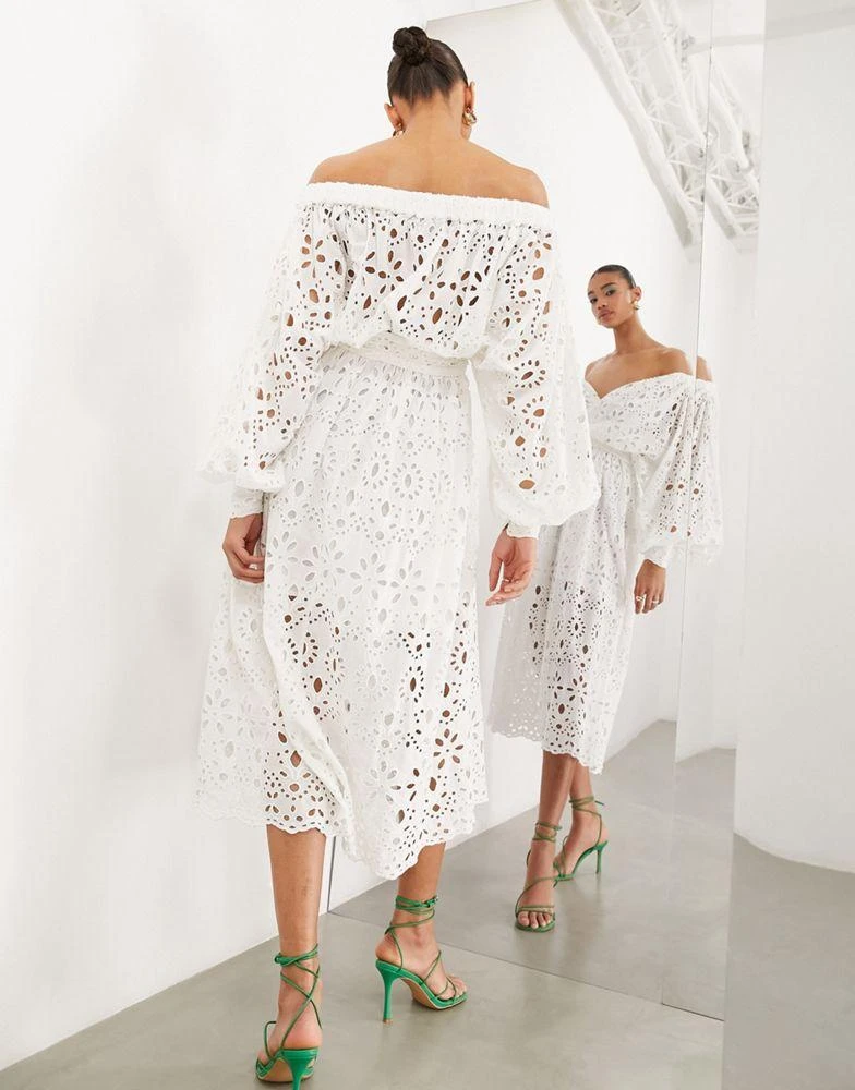 商品ASOS|ASOS EDITION off shoulder broderie wrap belted midi dress in white,价格¥764,第4张图片详细描述