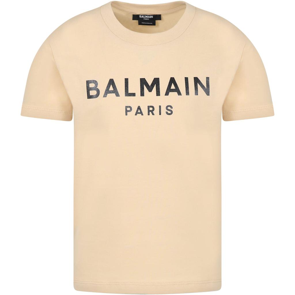 Balmain Beige T-shirt For Kids With Black Logo商品第1张图片规格展示