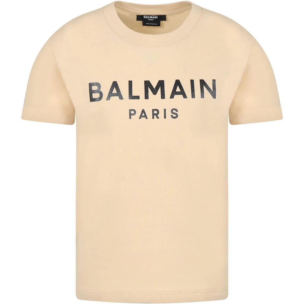 商品Balmain|Balmain Beige T-shirt For Kids With Black Logo,价格¥1395,第1张图片