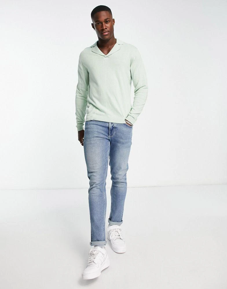 商品ASOS|ASOS DESIGN knitted cotton revere polo jumper in mint green,价格¥89,第4张图片详细描述