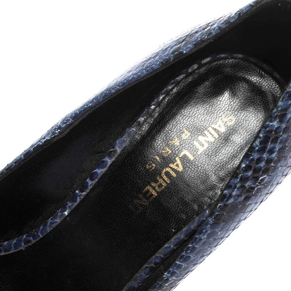 Saint Laurent Blue/Black Snake Embossed Leather Janis Cap Toe Platform Pumps Size 38 商品