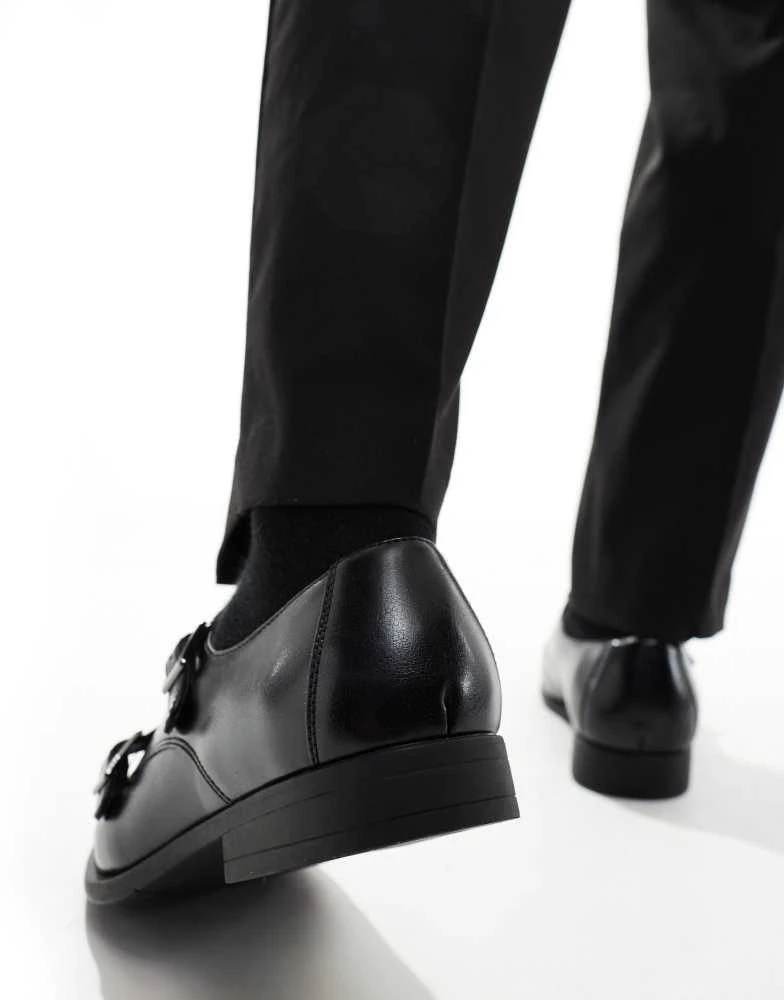 商品ASOS|ASOS DESIGN monk shoes in black faux leather with emboss panel,价格¥298,第4张图片详细描述