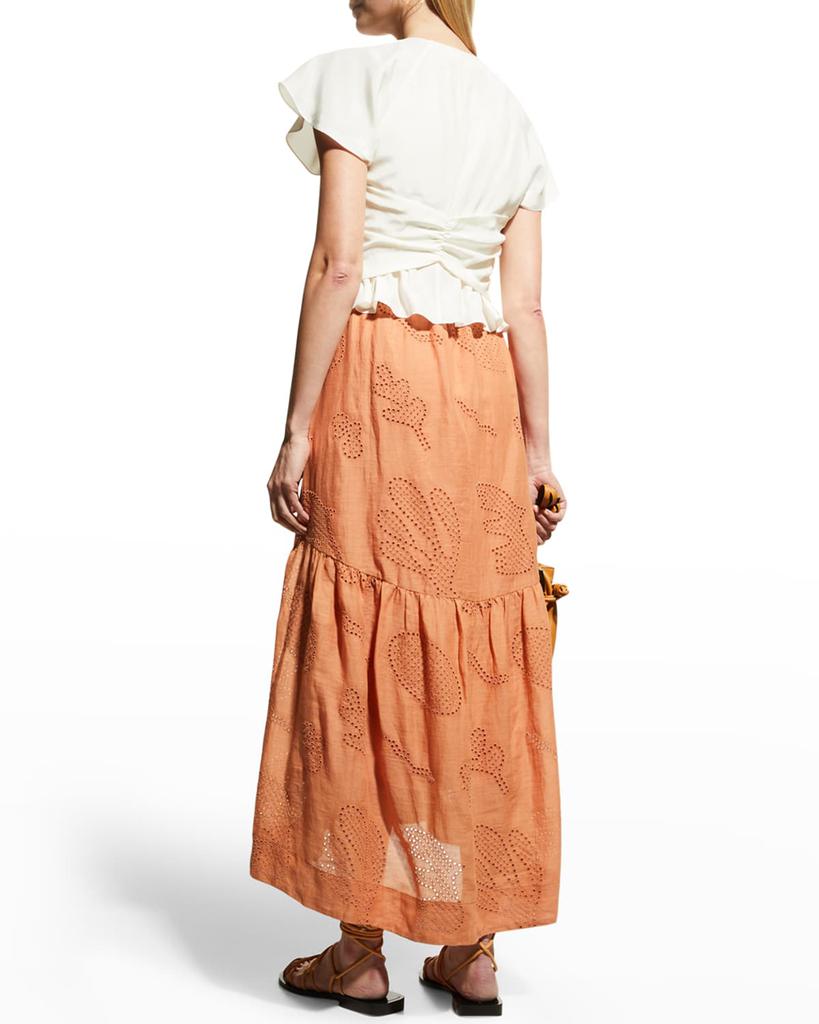 Eyelet Tiered High-Low Maxi Skirt商品第4张图片规格展示