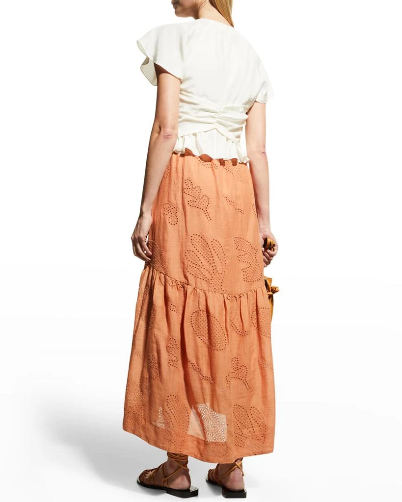 商品FRAME|Eyelet Tiered High-Low Maxi Skirt,价格¥666,第4张图片详细描述