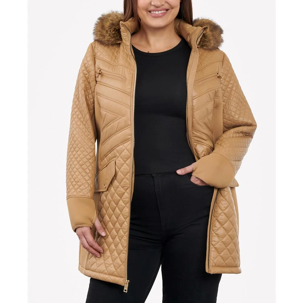 商品Michael Kors|Women's Plus Size Faux-Fur-Trim Hooded Quilted Coat,价格¥1102,第1张图片