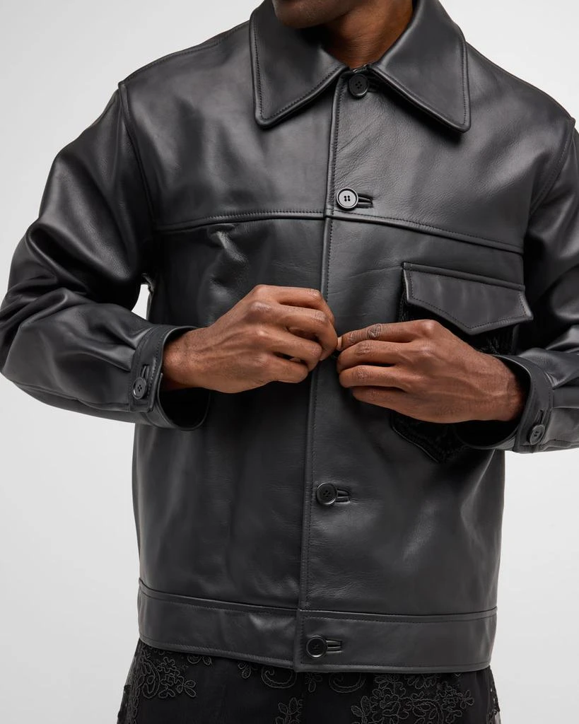 Men's Structured Leather Jacket with Tonal Macrame 商品