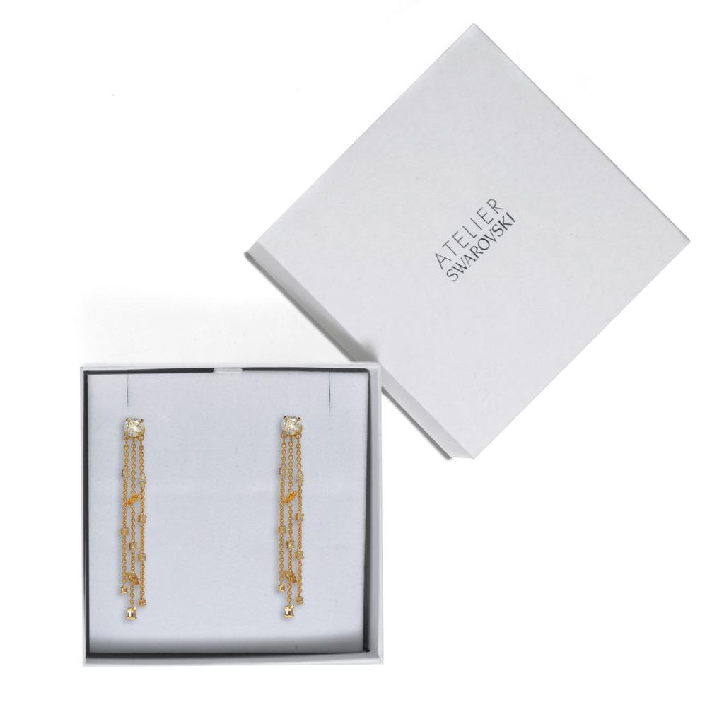 Swarovski Botanical Gold Tone And Czech White Crystal Tassel Earrings 5535791商品第3张图片规格展示