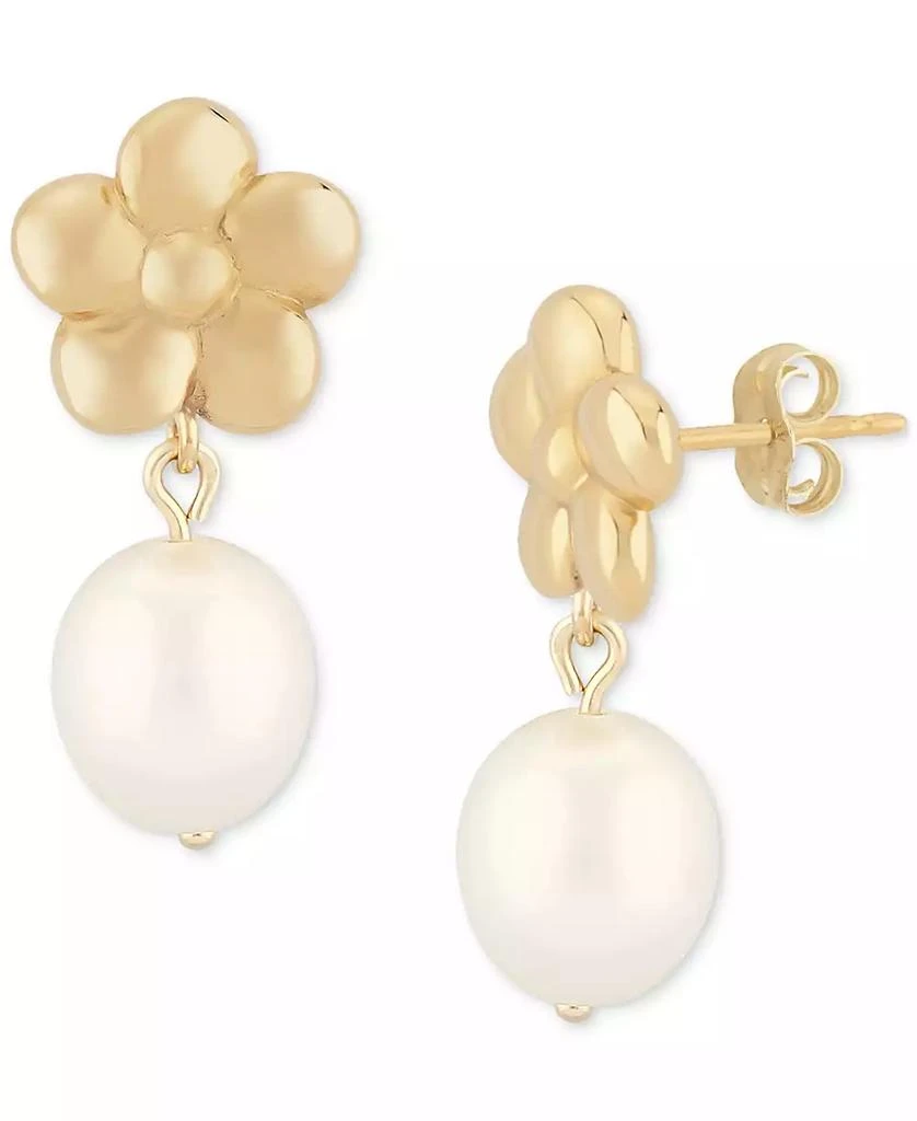 商品Macy's|White Pearl (10mm) Flower Drop Earrings in 14k Yellow Gold,价格¥2099,第3张图片详细描述