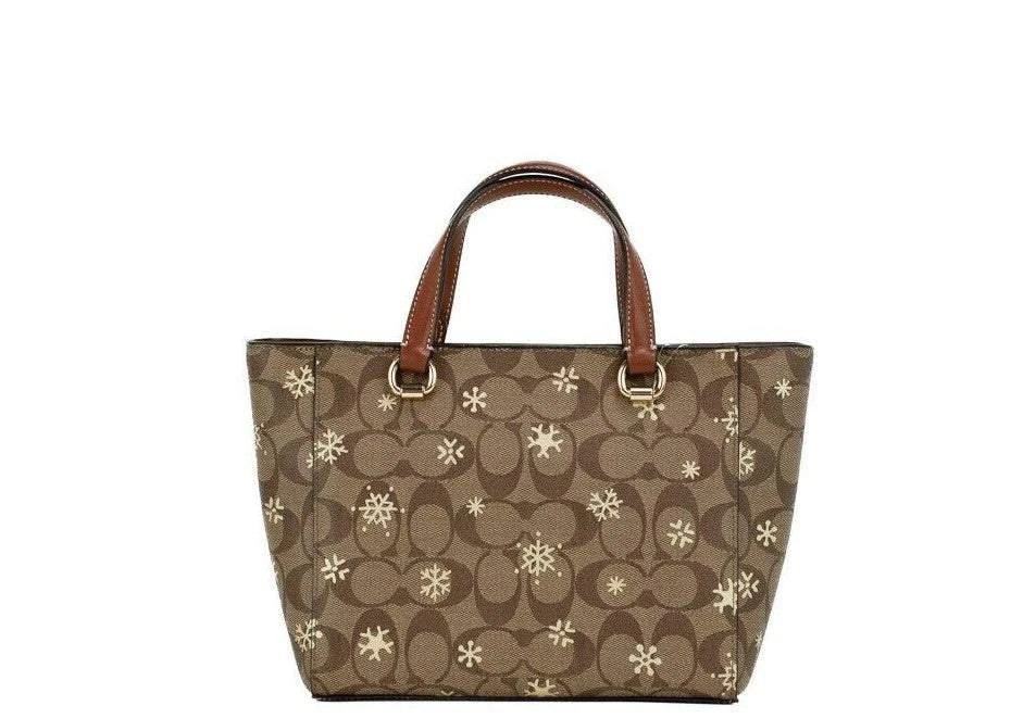 商品Coach|COACH Alice Small Snowflake Print Khaki Canvas Satchel Handbag Purse,价格¥1995,第2张图片详细描述