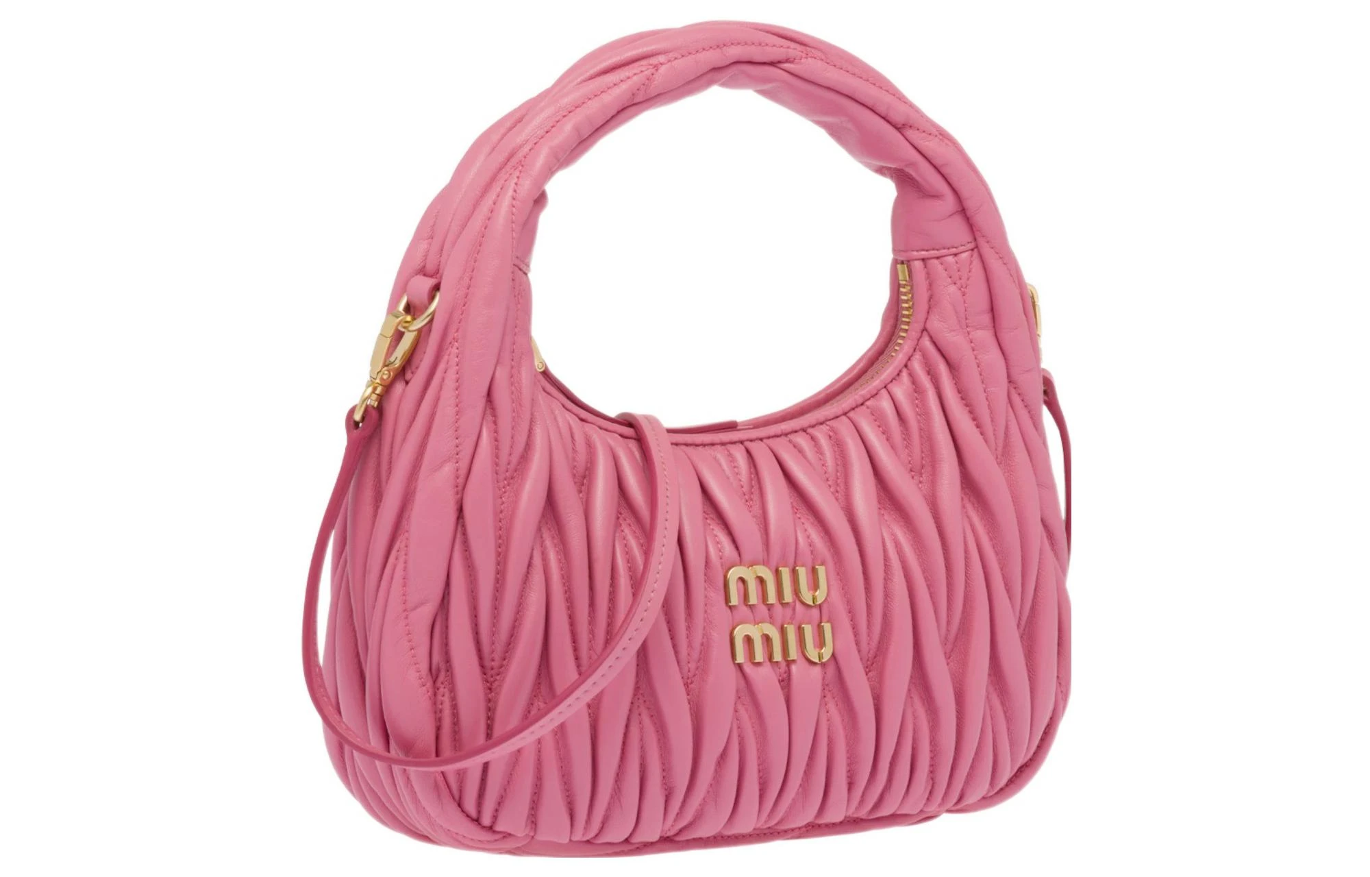 商品[国内直发] Miu Miu|缪缪 Wander系列 提花凸纹 软羊革 Hobo包腋下包单肩包 常规 女款 海棠粉,价格¥17912,第3张图片详细描述