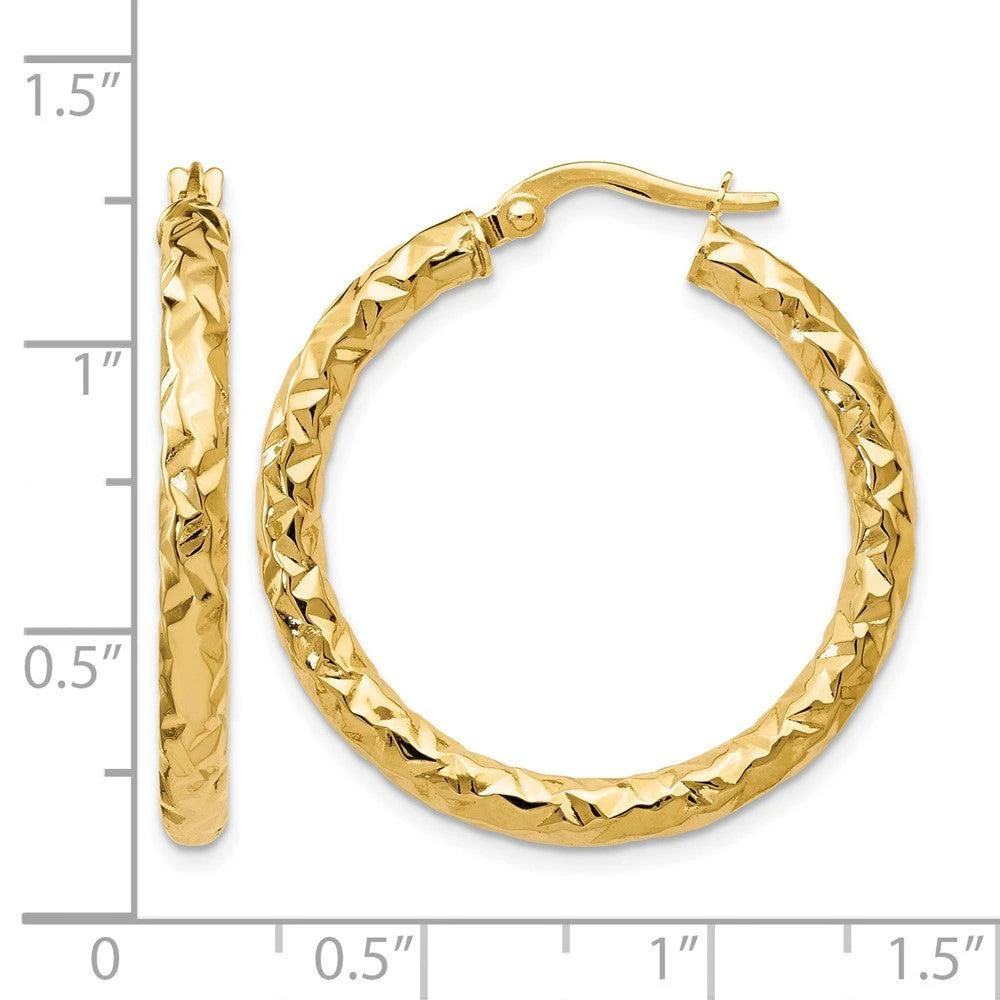 商品Diamond2Deal|14K Yellow Gold Polished and Textured Hoop Earrings 28mm,价格¥3661,第4张图片详细描述