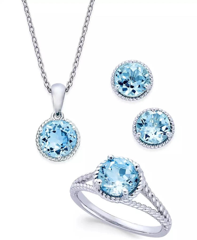 商品Macy's|Blue Topaz Rope-Style Pendant Necklace, Stud Earrings and Ring Set (5 ct. t.w.) in Sterling Silver,价格¥1047,第1张图片