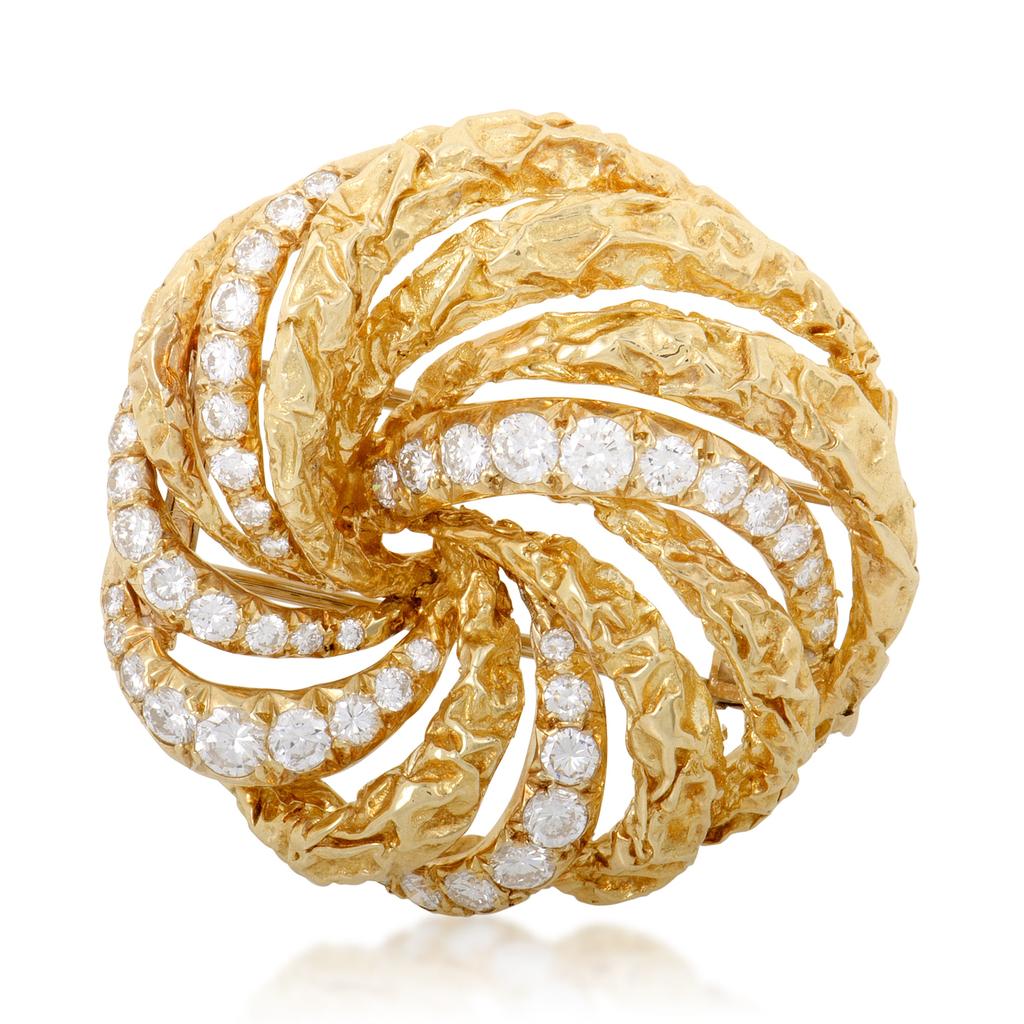 Dior Womens 18K Yellow Gold Diamond Swirl Brooch商品第1张图片规格展示