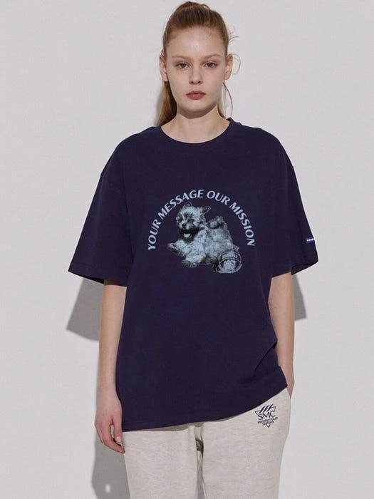 商品STAFFONLY|Puppy Stamp Short Sleeve Shirt _ Navy,价格¥427,第1张图片