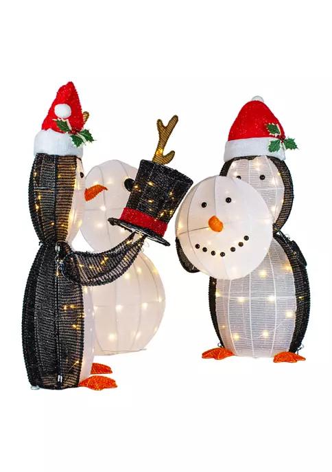 Set of 3 LED Lighted Penguins Building Snowman Outdoor Christmas Decoration 35Inch商品第2张图片规格展示