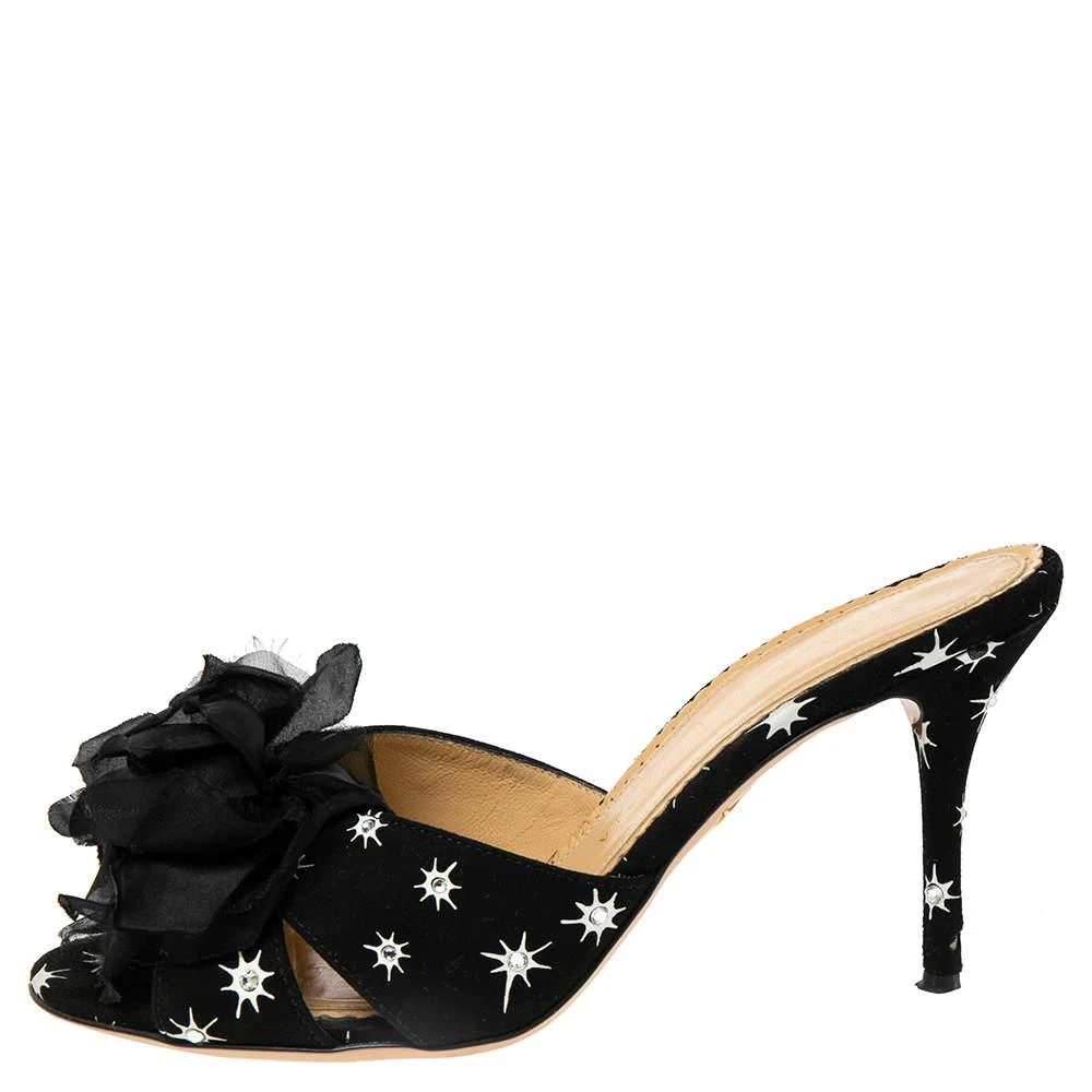 商品[二手商品] Charlotte Olympia|Charlotte Olympia Black Suede Crystal Embellished Bow Sandals Size 37.5,价格¥1439,第2张图片详细描述