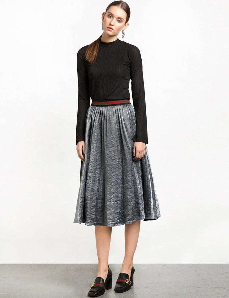 商品Pixie Market|Grey Metallic Pleated Midi Skirt,价格¥228,第2张图片详细描述