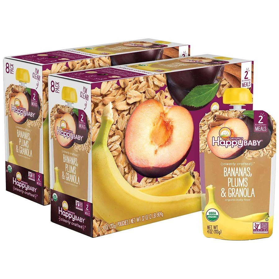 商品Happy Baby|Organics Clearly Crafted Stage 2 Meals Bananas, Plums & Granola Pouch Bananas, Plums & Granola,价格¥15,第1张图片